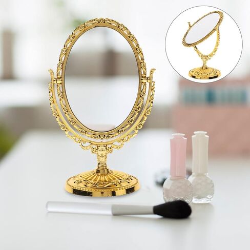 PartyKindom Vintage Desktop Makeup Mirror: Double Sided 360 RotatingTabletop Oval Vanity Mirror for Women Girl - High Definition Reflection for Bedroom Bathroom in Saudi Arabia