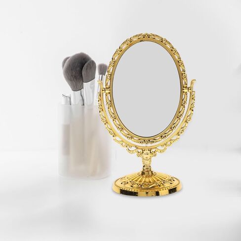 PartyKindom Vintage Desktop Makeup Mirror: Double Sided 360 RotatingTabletop Oval Vanity Mirror for Women Girl - High Definition Reflection for Bedroom Bathroom in Saudi Arabia