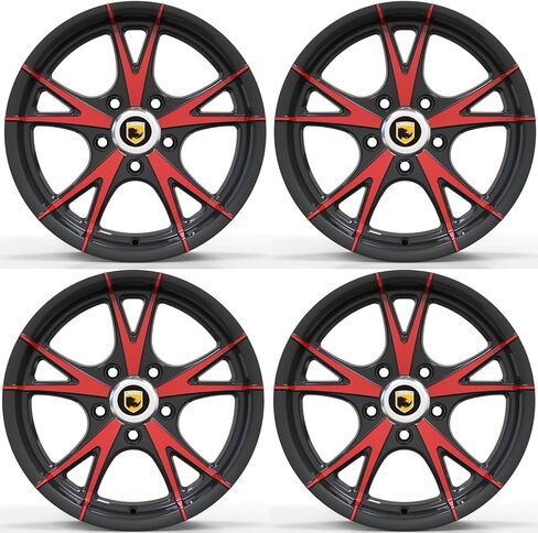 Rhino SET 4 15x5, 5x4.5 Premium Aluminum Trailer Wheel, Black+Red Faced 5Lug Trailer Rim in Kuwait