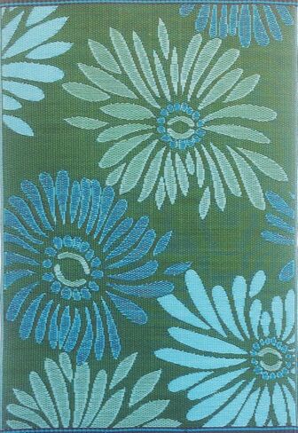Mad Mats Outdoor Rug, Reversible Plastic Mat for Patio, Porch, Deck, Kitchen & Bath, Daisy, 6' x 9', Aqua/Green in Saudi Arabia