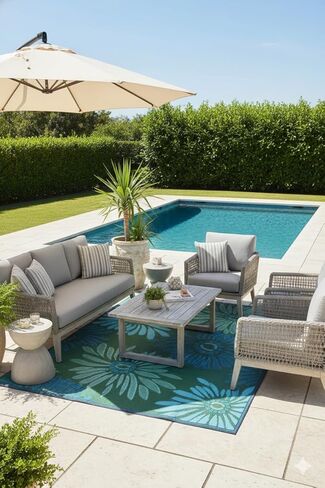 Mad Mats Outdoor Rug, Reversible Plastic Mat for Patio, Porch, Deck, Kitchen & Bath, Daisy, 6' x 9', Aqua/Green in Saudi Arabia