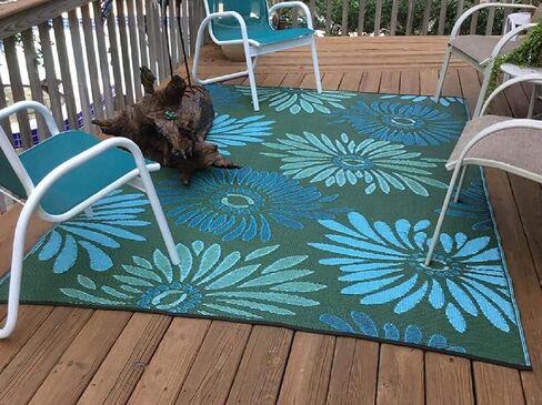 Mad Mats Outdoor Rug, Reversible Plastic Mat for Patio, Porch, Deck, Kitchen & Bath, Daisy, 6' x 9', Aqua/Green in Saudi Arabia