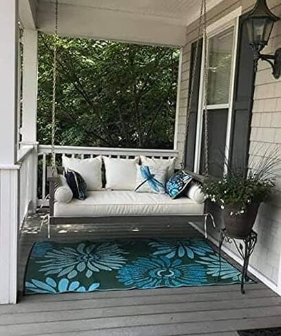 Mad Mats Outdoor Rug, Reversible Plastic Mat for Patio, Porch, Deck, Kitchen & Bath, Daisy, 6' x 9', Aqua/Green in Saudi Arabia