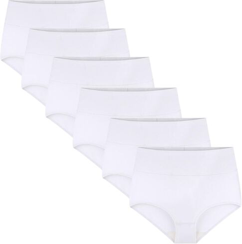 6 Women's WHITE Cotton Underwear High Waisted Full Coverage Ladies Panties,Large in Saudi Arabia