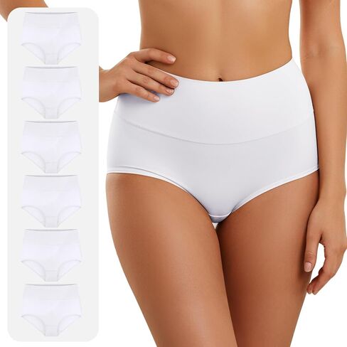 6 Women's WHITE Cotton Underwear High Waisted Full Coverage Ladies Panties,Large in Saudi Arabia
