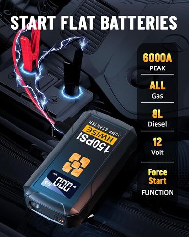 NWISE Car Jump Starter، بطارية محمولة بقدرة 2000 أمبير مع مشابك توصيل ذكية للسلامة، صناديق قفز 12 فولت مع ضوء LED in Kuwait
