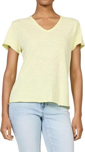 DEAR JOHN Vanya Short Sleeve Vee Neck Women's Slub Tee Knit Relaxed Fit Shirt in Saudi Arabia