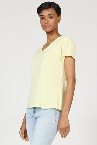 DEAR JOHN Vanya Short Sleeve Vee Neck Women's Slub Tee Knit Relaxed Fit Shirt in Saudi Arabia