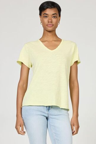 DEAR JOHN Vanya Short Sleeve Vee Neck Women's Slub Tee Knit Relaxed Fit Shirt in Saudi Arabia