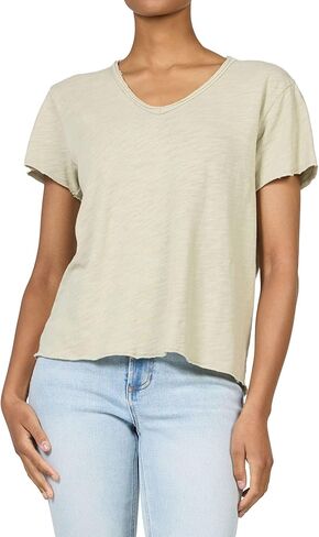 DEAR JOHN Vanya Short Sleeve Vee Neck Women's Slub Tee Knit Relaxed Fit Shirt in Kuwait