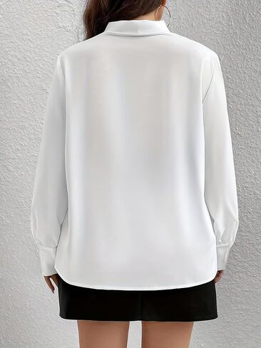 White V-Neck Satin Blouse with a Bow in a Commuter Style, Versatile and Flattering, Suitable for Daily Office wear in Saudi Arabia
