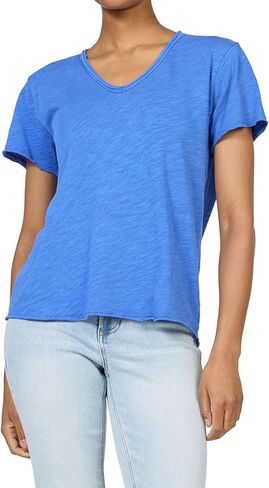 DEAR JOHN Vanya Short Sleeve Vee Neck Women's Slub Tee Knit Relaxed Fit Shirt in Saudi Arabia