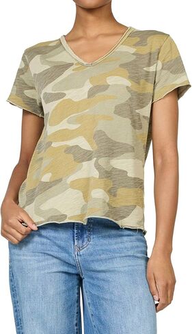 DEAR JOHN Vanya Short Sleeve Vee Neck Women's Slub Tee Knit Relaxed Fit Shirt in Saudi Arabia