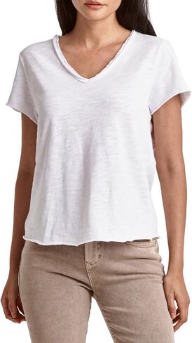 DEAR JOHN Vanya Short Sleeve Vee Neck Women's Slub Tee Knit Relaxed Fit Shirt in Saudi Arabia