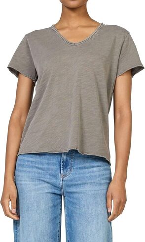 DEAR JOHN Vanya Short Sleeve Vee Neck Women's Slub Tee Knit Relaxed Fit Shirt in Saudi Arabia