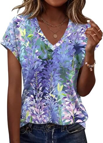 Rapbin Womens Summer Tops Women Blouses Dressy Casual V Neck T Shirts Short Sleeve Spring Tops for Women in Kuwait