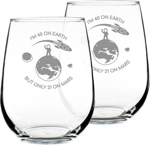 Age on Mars 40 - Stemless Wine Glass Gift - Unique Funny 40th Birthday Gifts for Women and Men - Large 17 Ounce in Saudi Arabia