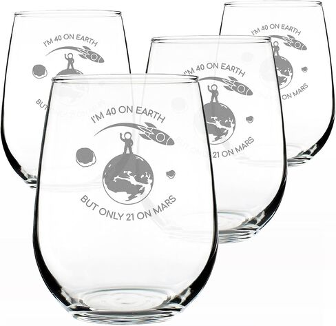 Age on Mars 40 - Stemless Wine Glass Gift - Unique Funny 40th Birthday Gifts for Women and Men - Large 17 Ounce in Saudi Arabia