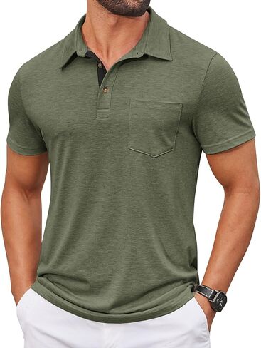 COOFANDY Men Short Sleeve Polo Shirt Casual Summer Collar Shirts Dress Button Polo T Shirt Classic Golf Shirts in Saudi Arabia