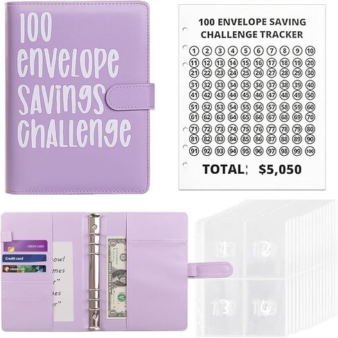 100 Envelopes Money Saving Challenge Binder, A5 Money Saving Challenge Book with Cash Envelopes, Savings Challenges Budget Book Binder to Save $5,054 in Saudi Arabia