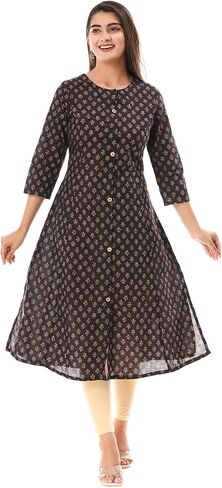 VIHAAN IMPEX Women’s Cotton Tunic Top 3/4 Sleeve Dressy Casual Kurti Blouse Loose Fit Printed Work Top Ladies & Boho Shirts in Saudi Arabia