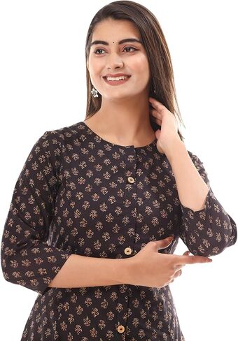 VIHAAN IMPEX Women’s Cotton Tunic Top 3/4 Sleeve Dressy Casual Kurti Blouse Loose Fit Printed Work Top Ladies & Boho Shirts in Saudi Arabia