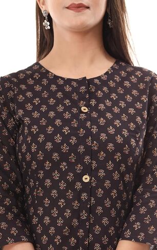 VIHAAN IMPEX Women’s Cotton Tunic Top 3/4 Sleeve Dressy Casual Kurti Blouse Loose Fit Printed Work Top Ladies & Boho Shirts in Saudi Arabia