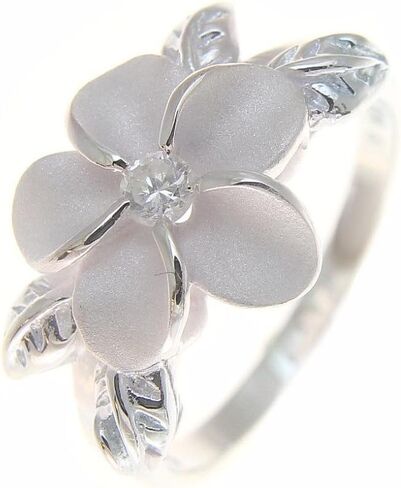 Arthur's Jewelry Sterling silver 925 Hawaiian 12mm plumeria flower maile leaf white cz ring size 1 to 11 in Kuwait