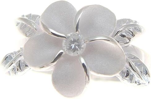 Arthur's Jewelry Sterling silver 925 Hawaiian 12mm plumeria flower maile leaf white cz ring size 1 to 11 in Kuwait