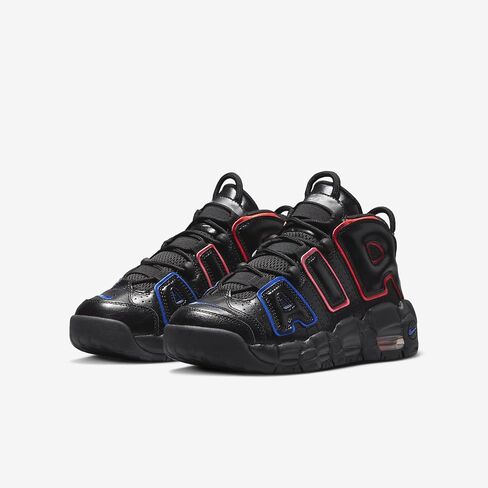 Nike Air More Uptempo Big Kids' Shoes (FD1012-001, Black/Racer Blue/Hyper Pink/Bright Crimson) Size 5.5 in Saudi Arabia