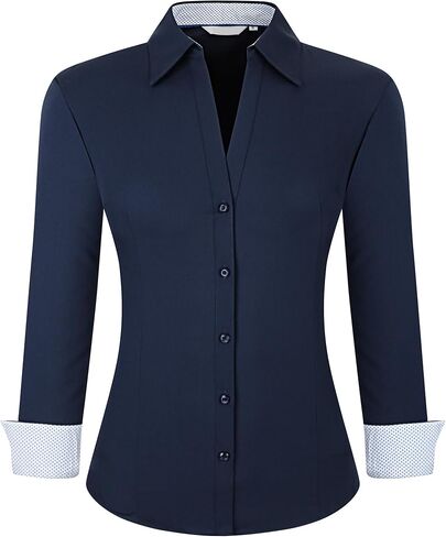Esabel.C Womens Button Down Shirts Long Sleeve Regular Fit Stretch Work Blouse in Kuwait