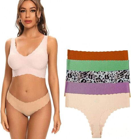 Seamless Thong for Women 5 Pack Low Waist No Show Thong Ice Silk Stylish Panties Stretch Sexy Soft Undies in Saudi Arabia