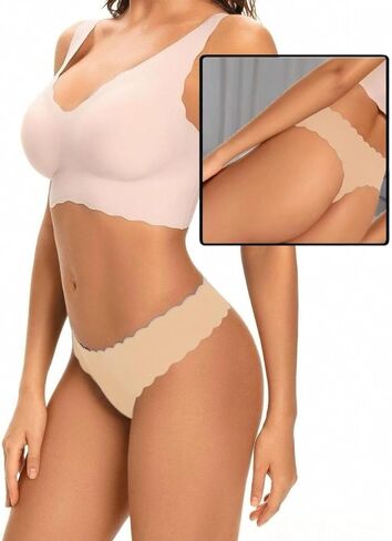 Seamless Thong for Women 5 Pack Low Waist No Show Thong Ice Silk Stylish Panties Stretch Sexy Soft Undies in Saudi Arabia