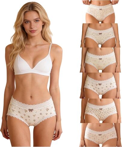 Cute Ruffled Floral Cotton Womens Underwear for Women 6 Packs Panties Briefs Kawaii Lace Flowers Bow in Kuwait
