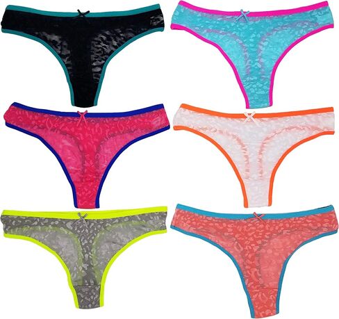 Vision Underwear 6-Pack Sexy Leopard Print See-Through Lace Thong Panties G252 in Kuwait