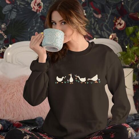 Cute Silly Goose Sweatshirt for Women Funny Duck Cartoon Hoodie Aesthetic Vintage Graphic Long Sleeve Shirts Tops in Saudi Arabia