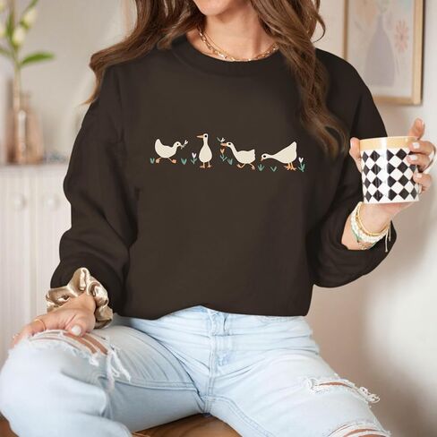 Cute Silly Goose Sweatshirt for Women Funny Duck Cartoon Hoodie Aesthetic Vintage Graphic Long Sleeve Shirts Tops in Saudi Arabia