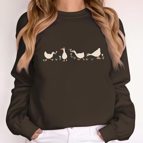 Cute Silly Goose Sweatshirt for Women Funny Duck Cartoon Hoodie Aesthetic Vintage Graphic Long Sleeve Shirts Tops in Saudi Arabia
