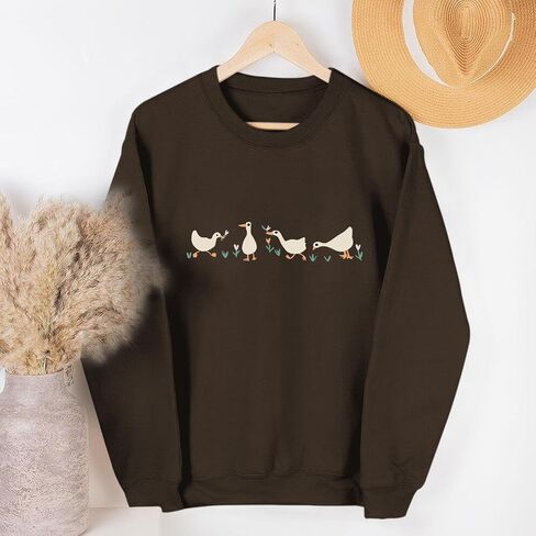 Cute Silly Goose Sweatshirt for Women Funny Duck Cartoon Hoodie Aesthetic Vintage Graphic Long Sleeve Shirts Tops in Saudi Arabia