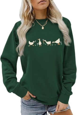 Cute Silly Goose Sweatshirt for Women Funny Duck Cartoon Hoodie Aesthetic Vintage Graphic Long Sleeve Shirts Tops in Saudi Arabia