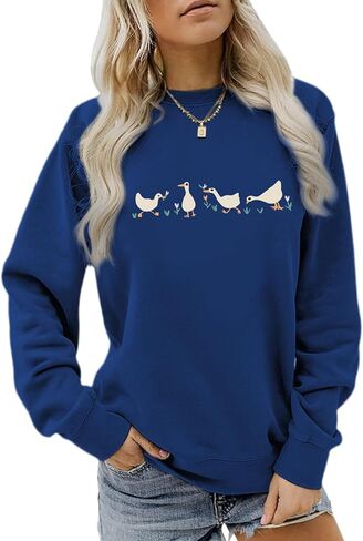 Cute Silly Goose Sweatshirt for Women Funny Duck Cartoon Hoodie Aesthetic Vintage Graphic Long Sleeve Shirts Tops in Saudi Arabia