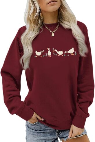 Cute Silly Goose Sweatshirt for Women Funny Duck Cartoon Hoodie Aesthetic Vintage Graphic Long Sleeve Shirts Tops in Saudi Arabia
