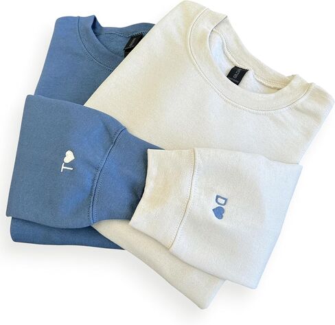 Custom Embroidered Sweatshirt, Initial with Heart on Sleeve, Personalized Matching Couple Hoodies for Valentine’s Day, Anniversary, Wedding Gifts for Him & Her in Saudi Arabia