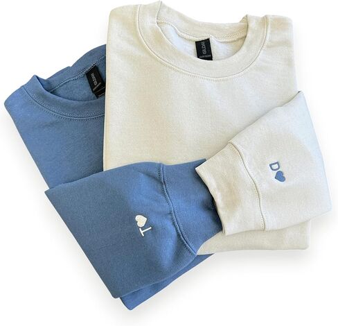 Custom Embroidered Sweatshirt, Initial with Heart on Sleeve, Personalized Matching Couple Hoodies for Valentine’s Day, Anniversary, Wedding Gifts for Him & Her in Saudi Arabia