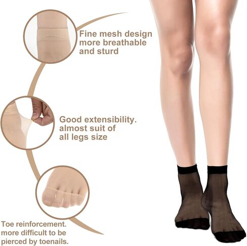 10 Pairs Sheer Socks Women - Lightweight Women's Ankle High Sheer Socks - Reinforced Toe Hosiery Stockings for Women in Kuwait