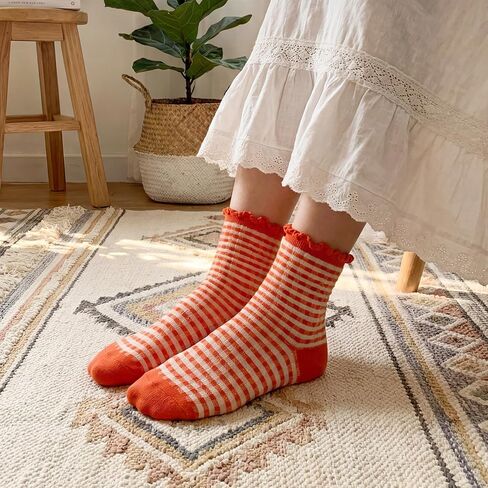 Women Socks Athletic Casual Ruffle Striped Frilly Cute Checkered Cotton Sock Casual Soft Warm Sock for Girls in Saudi Arabia