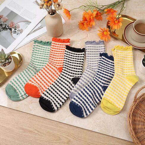 Women Socks Athletic Casual Ruffle Striped Frilly Cute Checkered Cotton Sock Casual Soft Warm Sock for Girls in Saudi Arabia