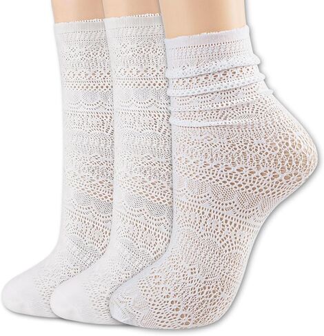 جوارب Soxbang من الدانتيل Mary Jane، جوارب شبكية رفيعة للغاية من الدانتيل القطني للكاحل الشفاف، فستان 3 أزواج in Kuwait