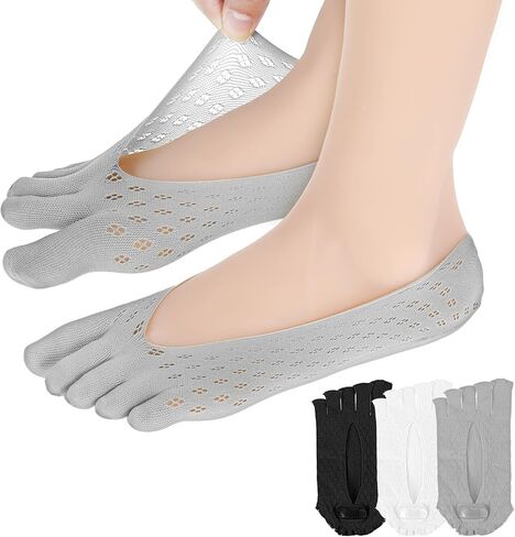 6 أزواج من الجوارب لتخفيف الورم عند أصابع القدم، جوارب فاصلة بدون عرض لأصابع القدم، جورب ضغط منخفض بخمسة أصابع، فاصل لمحاذاة أصابع القدم للنساء والرجال (أسود، أبيض، رمادي) in Kuwait