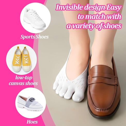 6 أزواج من الجوارب لتخفيف الورم عند أصابع القدم، جوارب فاصلة بدون عرض لأصابع القدم، جورب ضغط منخفض بخمسة أصابع، فاصل لمحاذاة أصابع القدم للنساء والرجال (أسود، أبيض، رمادي) in Kuwait